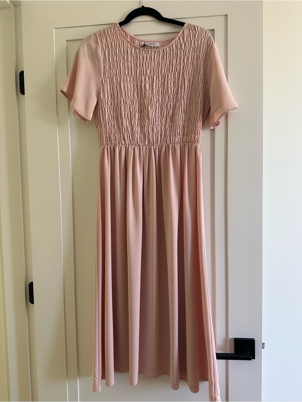 Blush Pink Smocked Top Midi Dress